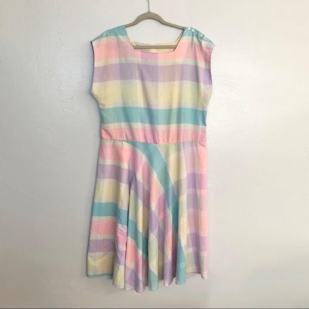 vintage sallys girl pastel plaid dress vintage size 18